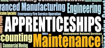 The word 'apprenticeships' highlighted in a word cloud.